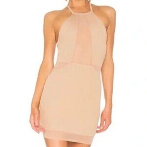 NBD Revolve Windsor Robe Courte En Mesh Halter Mini Dress Nude Beige Tan Size XS